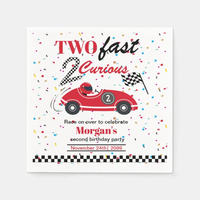 Serviette En Papier Deux Fast 2Curieux Red Sports Car Deuxième Anniver (Devant)