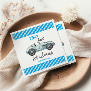 Serviette En Papier Deux Fast Blue Race Car 2e Invitation anniversaire