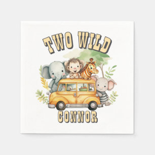 Serviette En Papier Deux garçons sauvages animaux de safari d'annivers