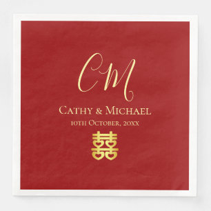 Serviette En Papier Deux initiales mariage chinois moderne rouge