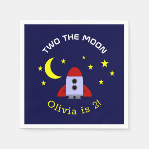Serviette En Papier Deux La Lune 2e Anniversaire Rocket Ship Space Thè