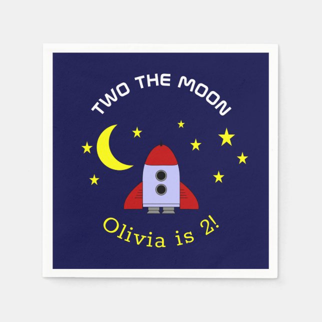 Serviette En Papier Deux La Lune 2e Anniversaire Rocket Ship Space Thè (Devant)