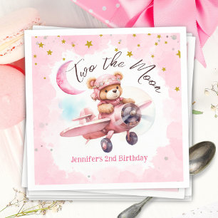 Serviette En Papier DEUX la lune   Girl Pink 2e anniversaire
