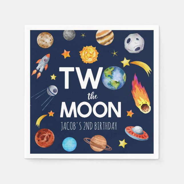 Serviette En Papier Deux La Lune Planète spatiale Anniversaire (Devant)