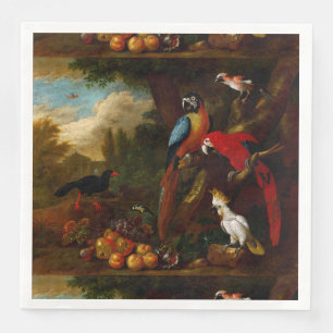 Serviette En Papier Deux Macaws un Cockatoo et une Jay aux fruits
