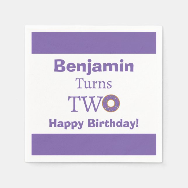 Serviette En Papier Deux mignons 2ème Donut violet blanc Joyeux annive (Devant)