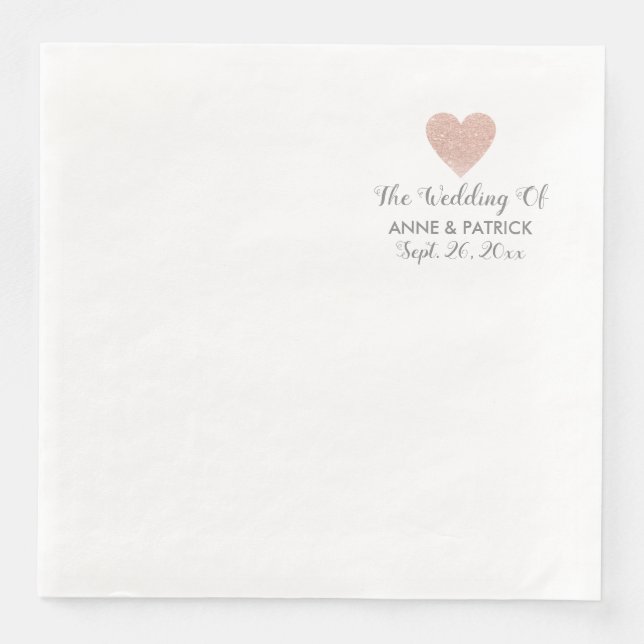 Serviette En Papier Deux noms Rose lumineux Mariage d'amour du coeur (Devant)