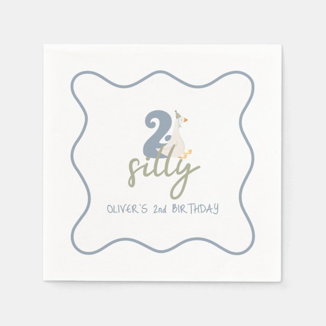Serviette En Papier Deux oies soyeux bleu et vert 2e anniversaire (Devant)
