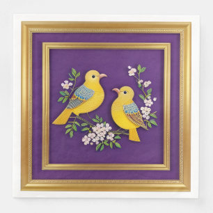 Serviette En Papier Deux oiseaux dans un cadre doré orné