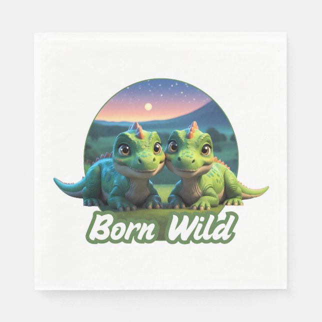 Serviette En Papier Deux petits dinos (Devant)