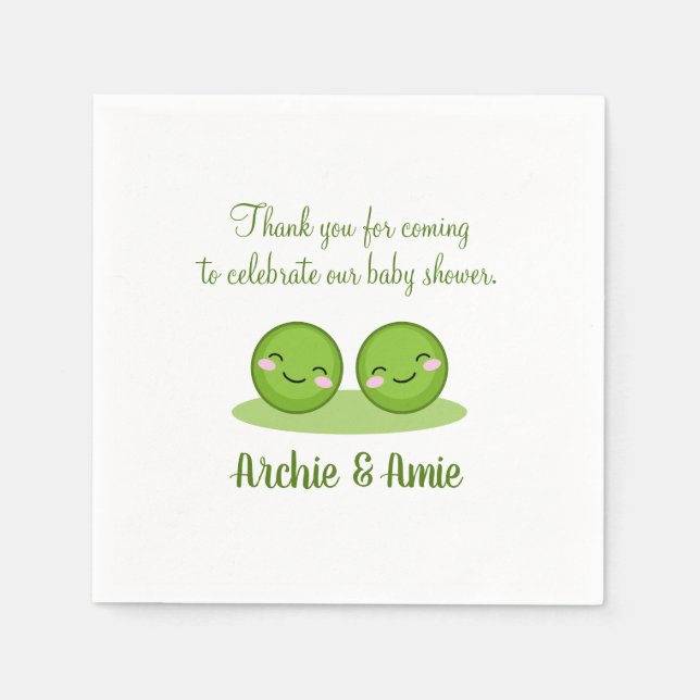 Serviette En Papier Deux petits pois dans un baby shower jumeau servie (Devant)