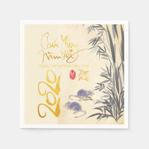 Serviette En Papier Deux rats bambou Nouvel An vietnamien PN