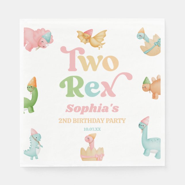 Serviette En Papier Deux Rex Dinosaur 2ème fête d'anniversaire (Devant)
