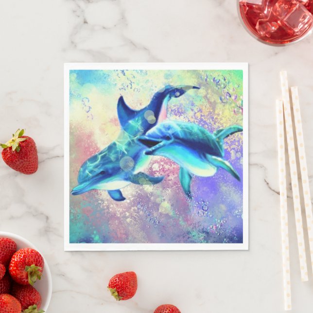 Serviette En Papier Deux serviettes Dolphin Joyeux Famille (En situation)