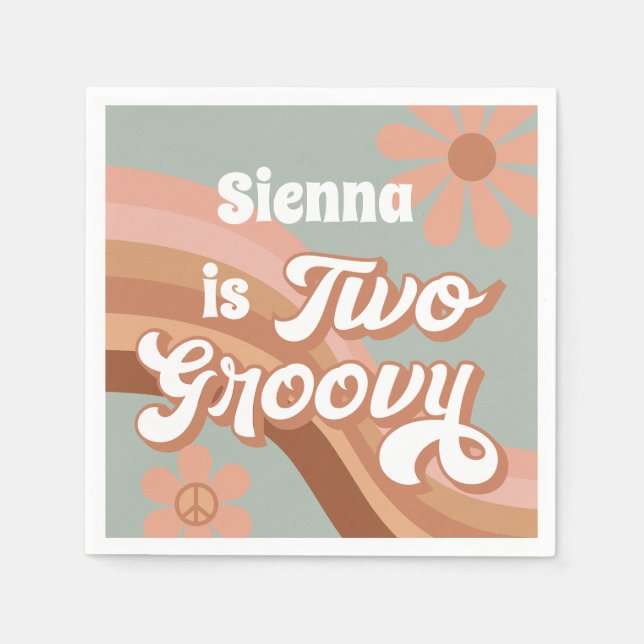 Serviette En Papier Deux Super Retro Daisy Sage Pink 2e anniversaire (Devant)