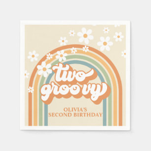 Serviette En Papier Deux Super Retro Rainbow Daisy Anniversaire