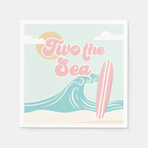 Serviette En Papier Deux sur la plage rose Surf Sea Birthday