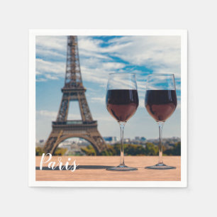 Serviette En Papier Deux verres de vin avec la tour Eiffel