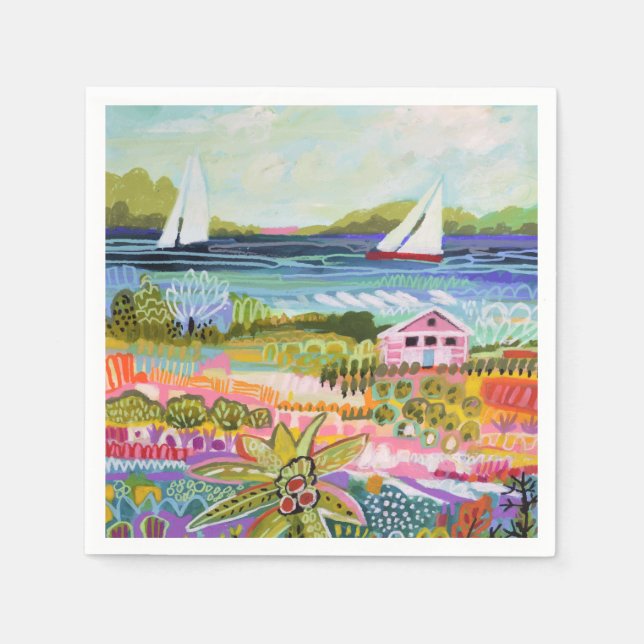 Serviette En Papier Deux voiliers et chalet (Devant)