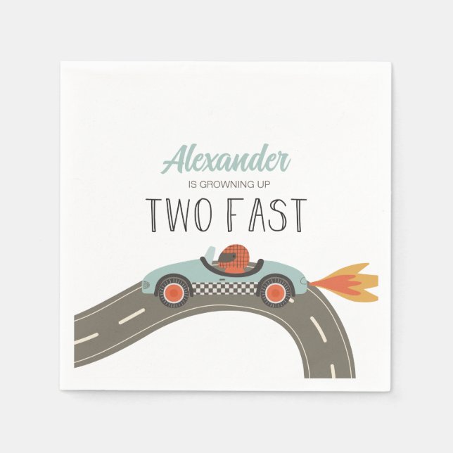 Serviette En Papier Deux voitures de course BLUE rapide Anniversaire (Devant)