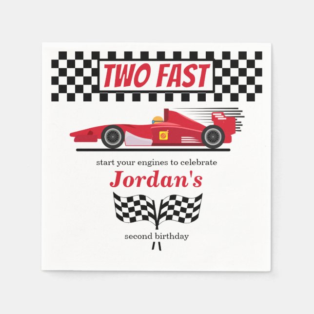Serviette En Papier Deuxième Anniversaire Red Race Car Deux Rapides (Devant)