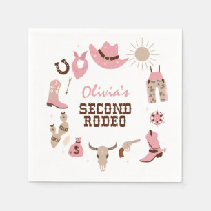 Serviette En Papier Deuxième Rodéo Rose Cow-boy Occidental 2ème Annive