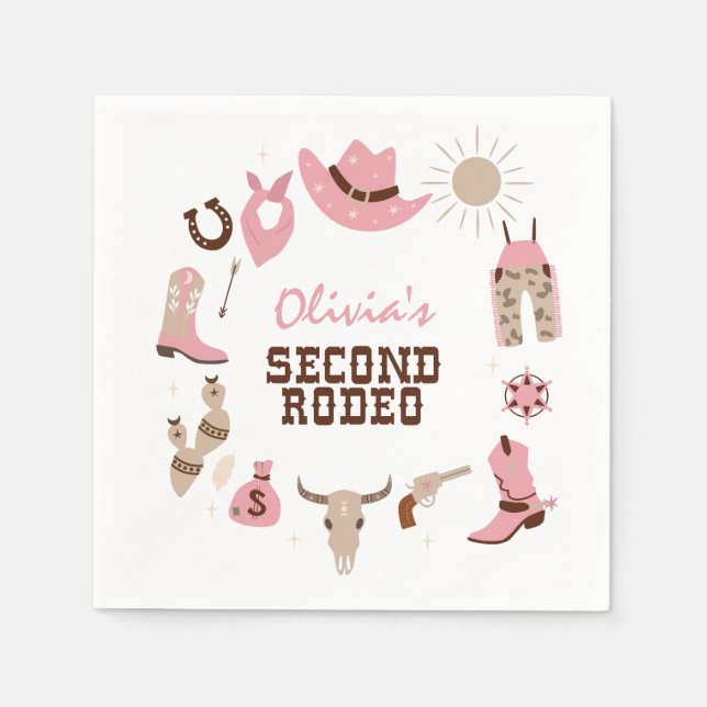 Serviette En Papier Deuxième Rodéo Rose Western Cowboy 2e anniversaire (Devant)