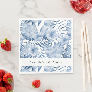 Serviette En Papier Déversement de Mariée de Feuilles Florales Bleu Vi