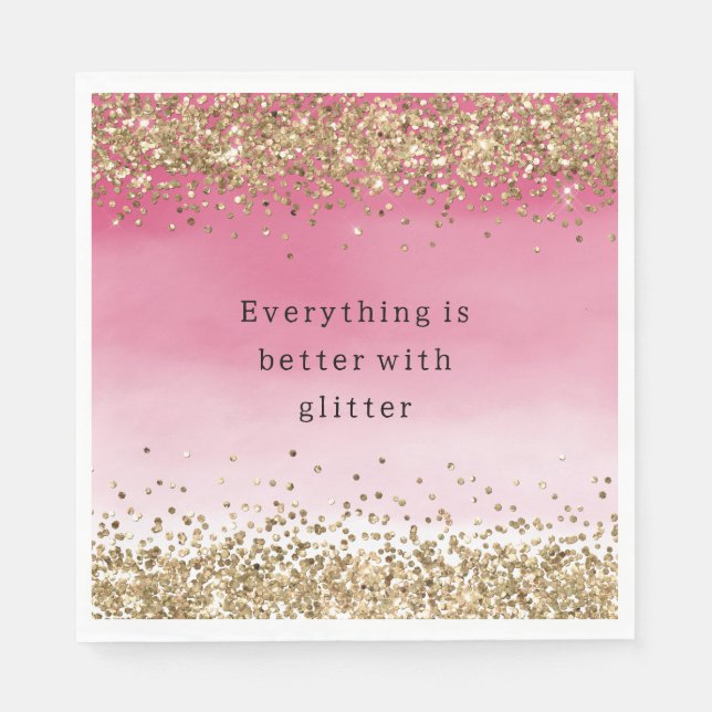 Serviette En Papier Devis de Parties scintillant Gold Sparkle Pink Omb (Devant)