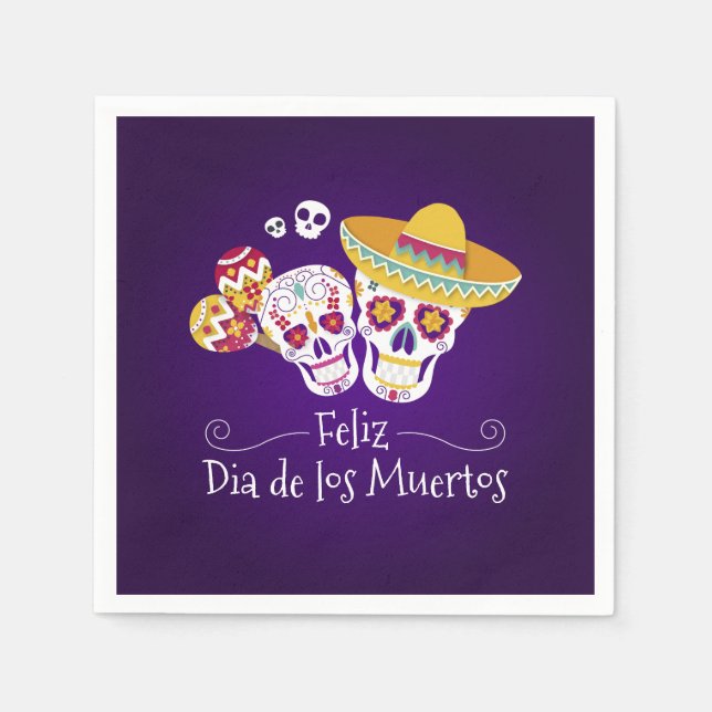 Serviette En Papier Dia de los Muertos coloré | Serviette de table (Devant)