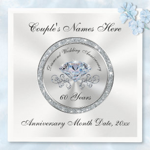 Serviette En Papier Diamant, 60e Anniversaire serviettes personnalisée