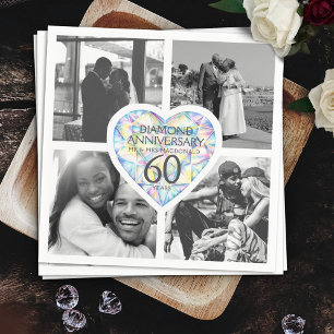 Serviette En Papier Diamant 60ème anniversaire de mariage coeur quatre