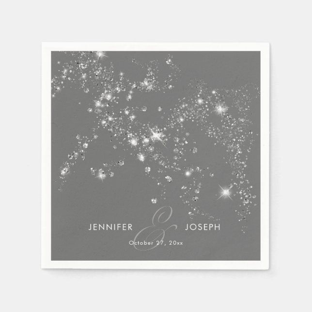 Serviette En Papier Diamants de verre gris et blanc minimes modernes (Devant)