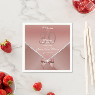 Serviette En Papier Diamants romantiques et Bow or Rose 30e anniversai