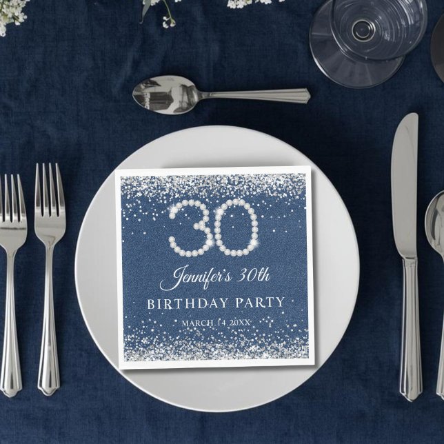 Serviette En Papier Diamonds & Denim 30e fête d'anniversaire (Diamonds & denim 30th Birthday Party Napkin)
