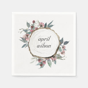 SERVIETTE EN PAPIER DIAPOSITIVE EN BOIS RUSTIQUE ROSE FLORALE EUCALYPT