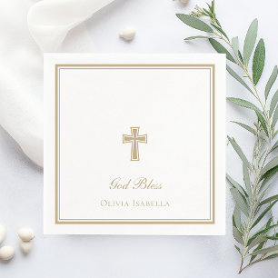 Serviette En Papier Dieu béni Croix d'or fille Baptême