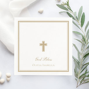 Serviette En Papier Dieu béni Croix d'or fille Baptême