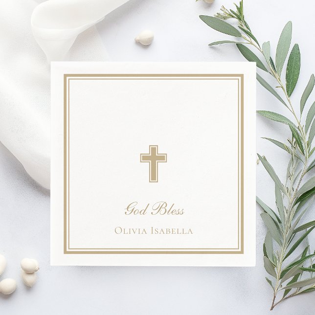 Serviette En Papier Dieu béni Croix d'or fille Baptême (Créateur téléchargé)