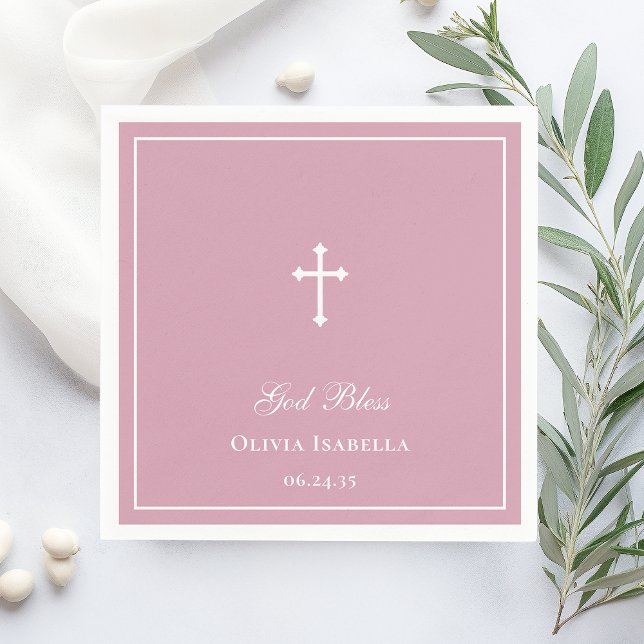 Serviette En Papier Dieu Béni Croix Fille Baptême (Créateur téléchargé)