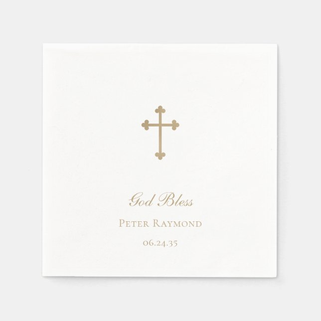 Serviette En Papier Dieu Béni Gold Cross Garçon Baptême (Devant)