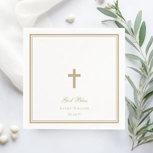 Serviette En Papier Dieu bénisse garçon baptisé Croix d'or