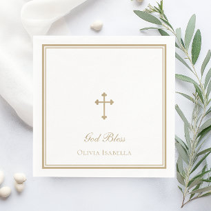 Serviette En Papier Dieu bénisse la fille de la croix d'or baptême