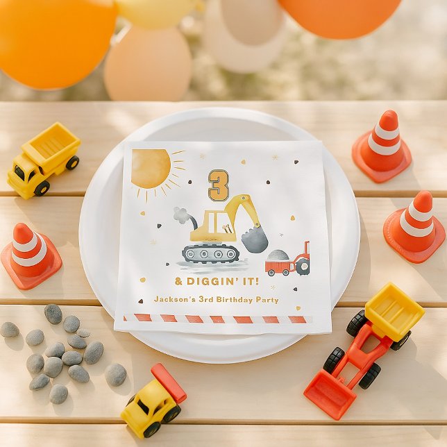 Serviette En Papier Diggin’ It Yellow Construction Brithday Party (Créateur téléchargé)