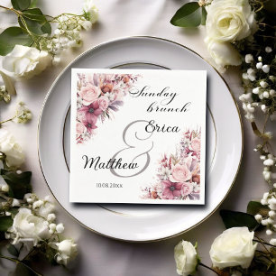 Serviette En Papier Dimanche Brunch Dusty Boho rose Mariage Floral