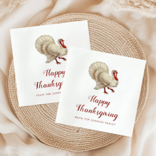 Serviette En Papier Dinde Blanche Vintage Joyeux Dîner de Thanksgiving