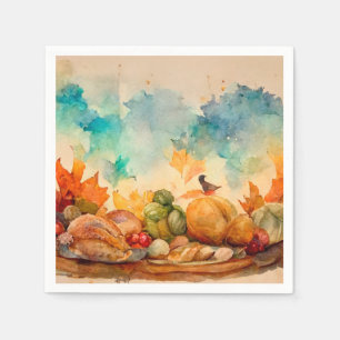 Serviette En Papier Dinde de Pompes à l'aquarelle rustique vintage d'a