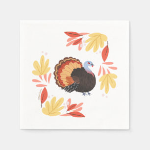 Serviette En Papier Dinde de Thanksgiving magnifique et feuilles jaune