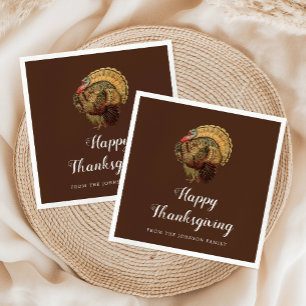 Serviette En Papier Dinde élégante vintage Joyeux Thanksgiving 