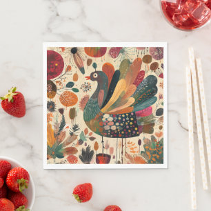 Serviette En Papier Dinde rétro boho patchwork d'automne